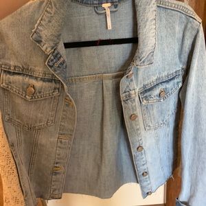 Free people jean jacket with lace